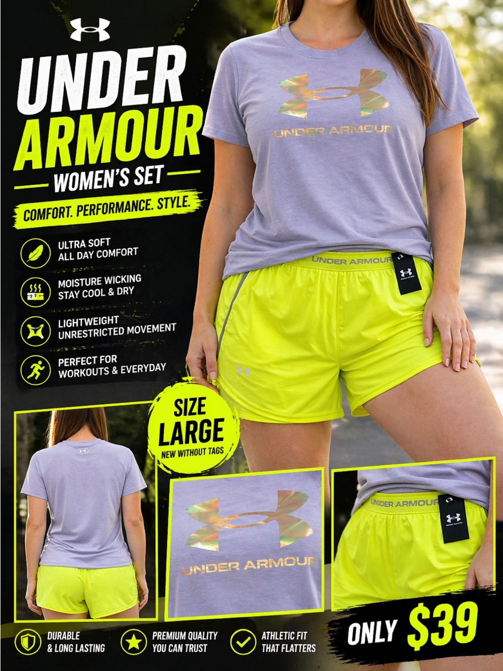Under Armour Women's Neon Yellow Athletic Shorts - Performance Running Shorts